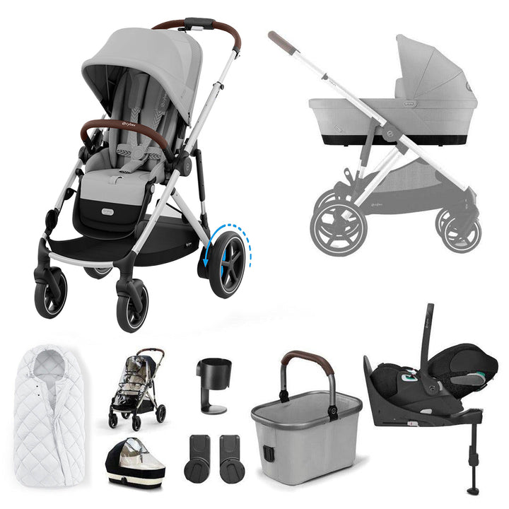 CYBEX e-Gazelle S Pushchair + Cloud T Travel System - Stone Grey-Travel Systems-Stone Grey-With Base | Natural Baby Shower