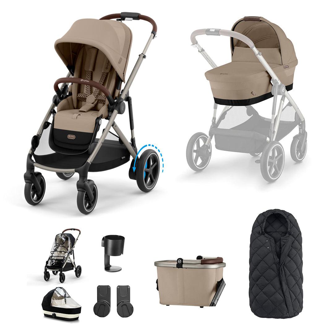 CYBEX eGazelle S Pushchair Essential Bundle - Almond Beige-Stroller Bundles-Almond Beige-No Footmuff | Natural Baby Shower