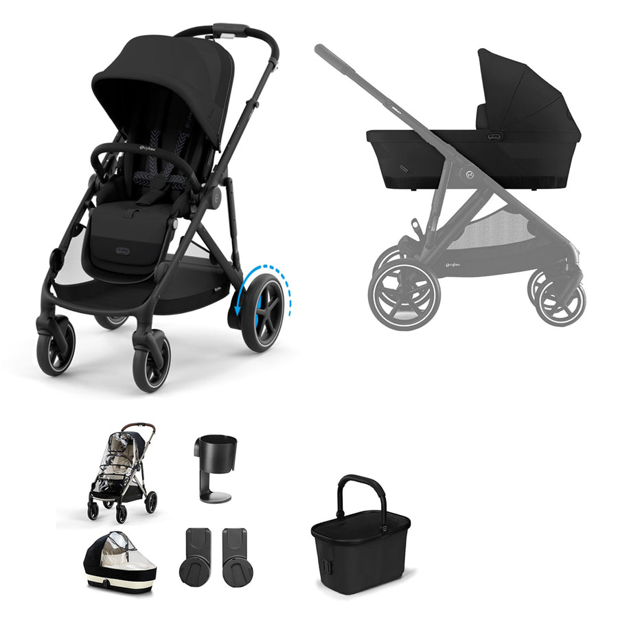 CYBEX eGazelle S Pushchair Essential Bundle - Moon Black-Stroller Bundles-Moon Black-No Footmuff | Natural Baby Shower