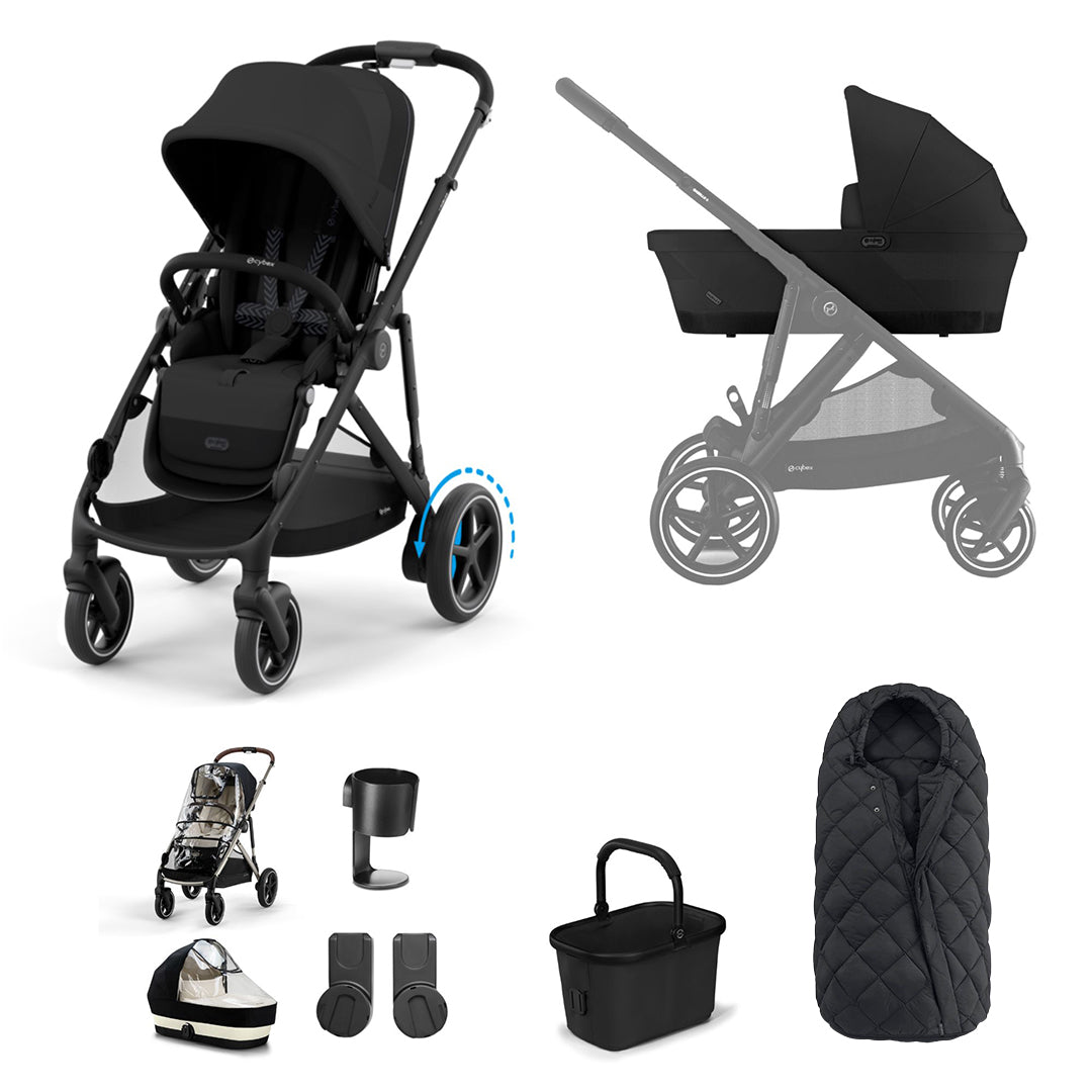 CYBEX eGazelle S Pushchair Essential Bundle - Moon Black-Stroller Bundles-Moon Black-No Footmuff | Natural Baby Shower