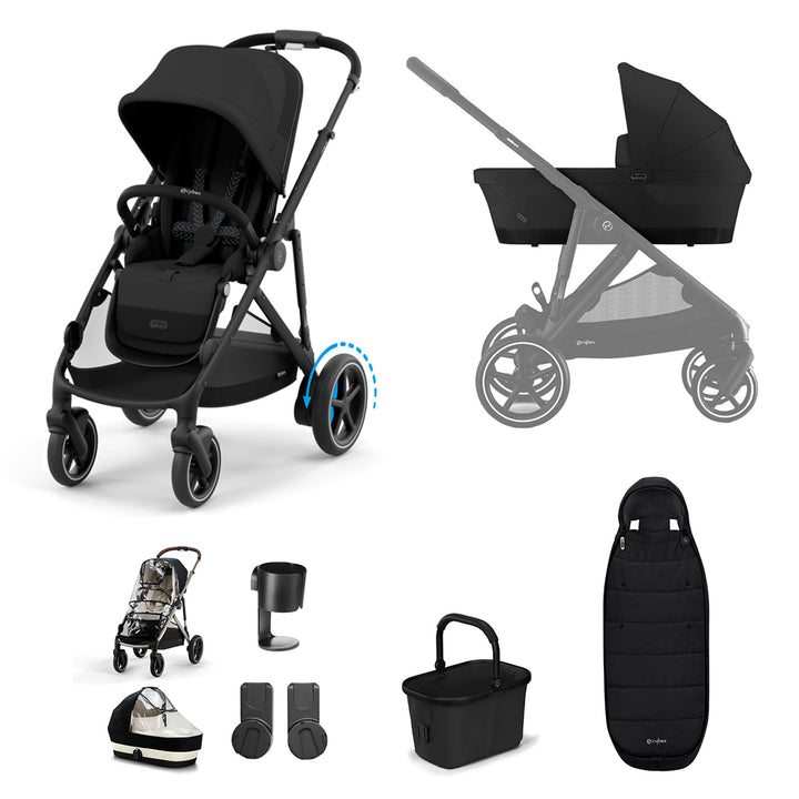 CYBEX eGazelle S Pushchair Essential Bundle - Moon Black-Stroller Bundles-Moon Black-No Footmuff | Natural Baby Shower