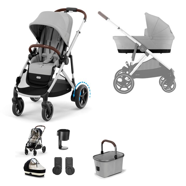 CYBEX eGazelle S Pushchair Essential Bundle - Stone Grey-Stroller Bundles-Stone Grey-No Footmuff | Natural Baby Shower