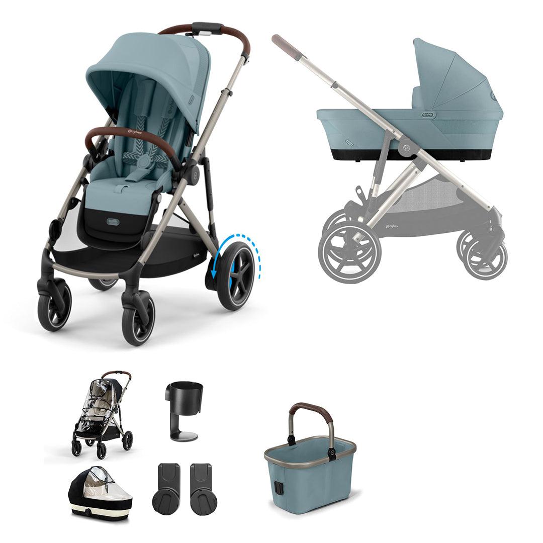 CYBEX eGazelle S Pushchair Essential Bundle - Stormy Blue-Stroller Bundles-Stormy Blue-No Footmuff | Natural Baby Shower