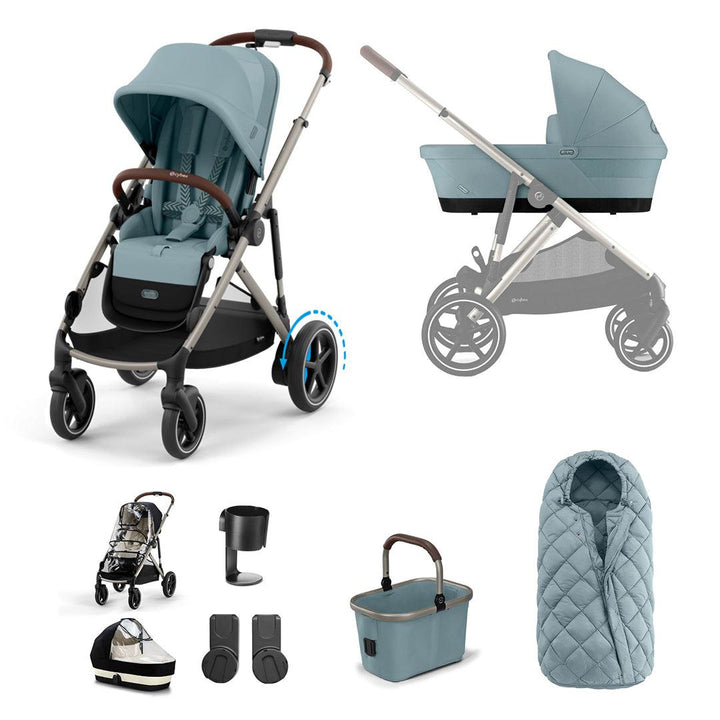 CYBEX eGazelle S Pushchair Essential Bundle - Stormy Blue-Stroller Bundles-Stormy Blue-No Footmuff | Natural Baby Shower