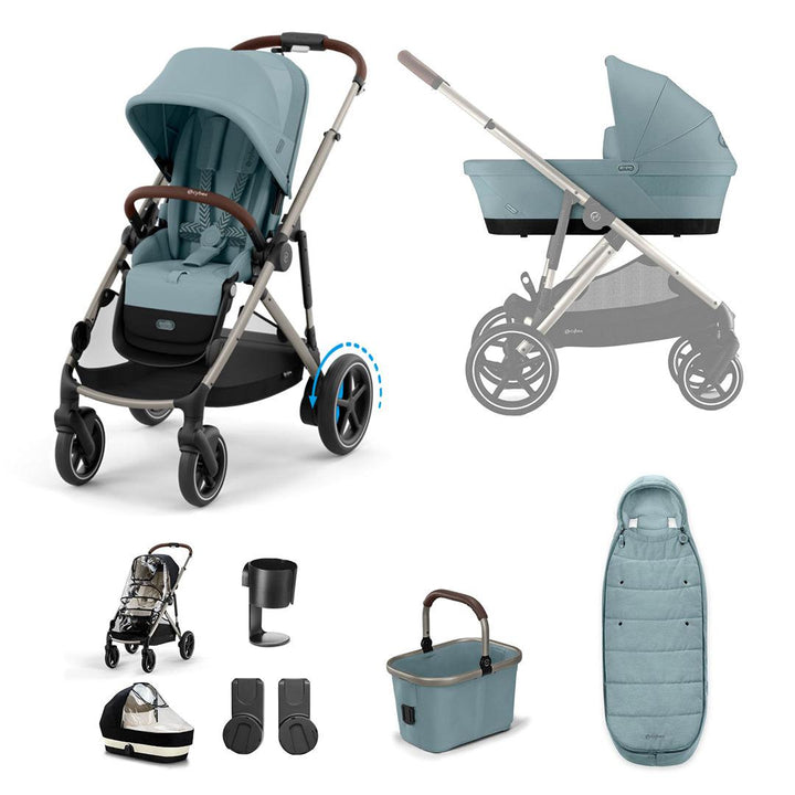 CYBEX eGazelle S Pushchair Essential Bundle - Stormy Blue-Stroller Bundles-Stormy Blue-No Footmuff | Natural Baby Shower