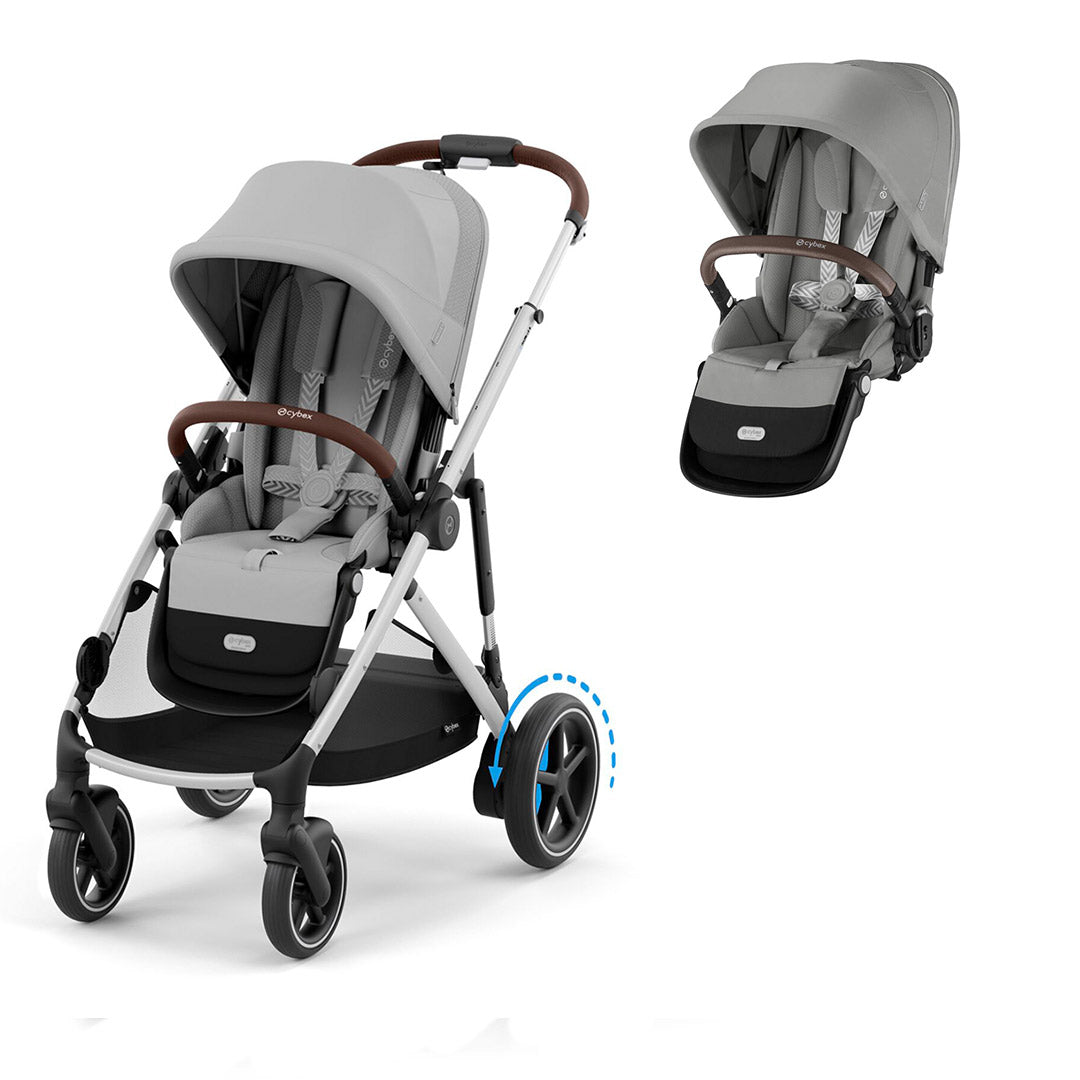 CYBEX e-Gazelle Twin Pushchair-Strollers-Stone Grey-With Seat Unit | Natural Baby Shower