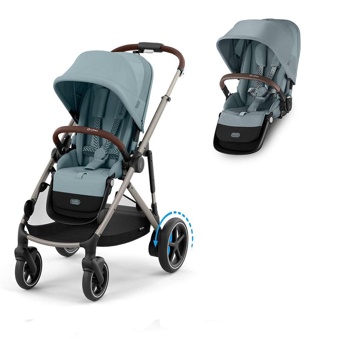 CYBEX e-Gazelle Twin Pushchair-Strollers-Stormy Blue-With Seat Unit | Natural Baby Shower