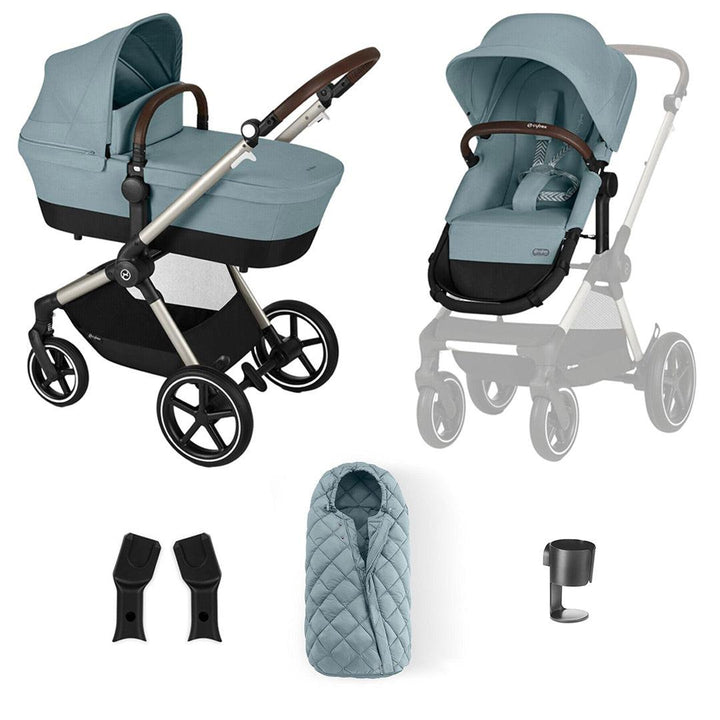 CYBEX EOS Lux Essential Bundle - Sky Blue-Stroller Bundles-Sky Blue-SNOGGA Footmuff | Natural Baby Shower