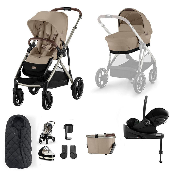 CYBEX Gazelle S + Cloud G Travel System-Travel Systems-Almond Beige-With Base | Natural Baby Shower