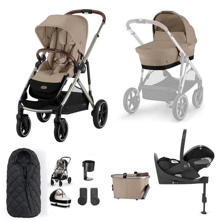 CYBEX Gazelle S + Cloud T Travel System-Travel Systems-Almond Beige-With Base | Natural Baby Shower