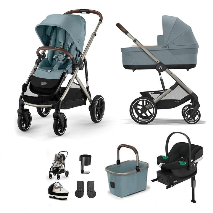 CYBEX Gazelle S + Aton B2 Travel System-Travel Systems-Stormy Blue-No Footmuff | Natural Baby Shower