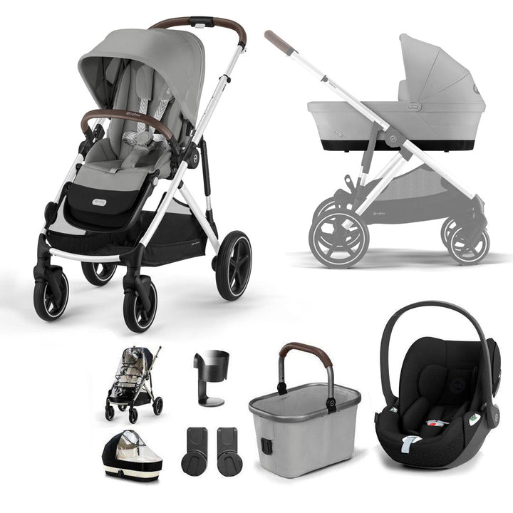 CYBEX Gazelle S + Cloud T Travel System-Travel Systems-Stone Grey-No Base | Natural Baby Shower