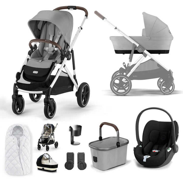 CYBEX Gazelle S + Cloud T Travel System-Travel Systems-Stone Grey-No Base | Natural Baby Shower