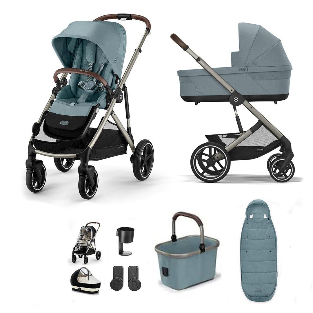 CYBEX Gazelle S Essential Pushchair Bundle-Stroller Bundles-Stormy Blue-Gold Footmuff | Natural Baby Shower