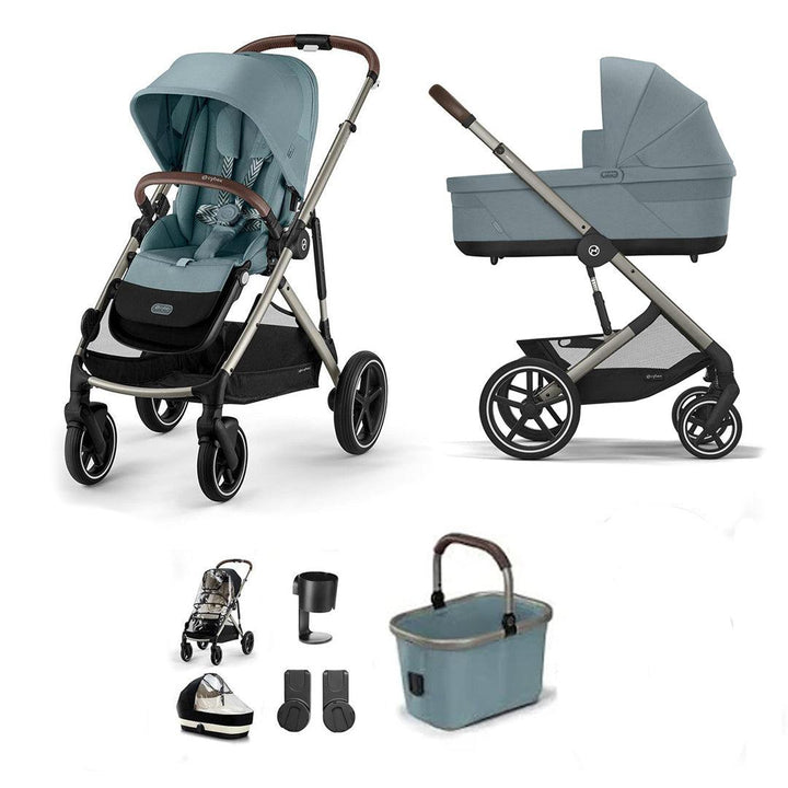 CYBEX Gazelle S Essential Pushchair Bundle-Stroller Bundles-Stormy Blue-No Footmuff | Natural Baby Shower