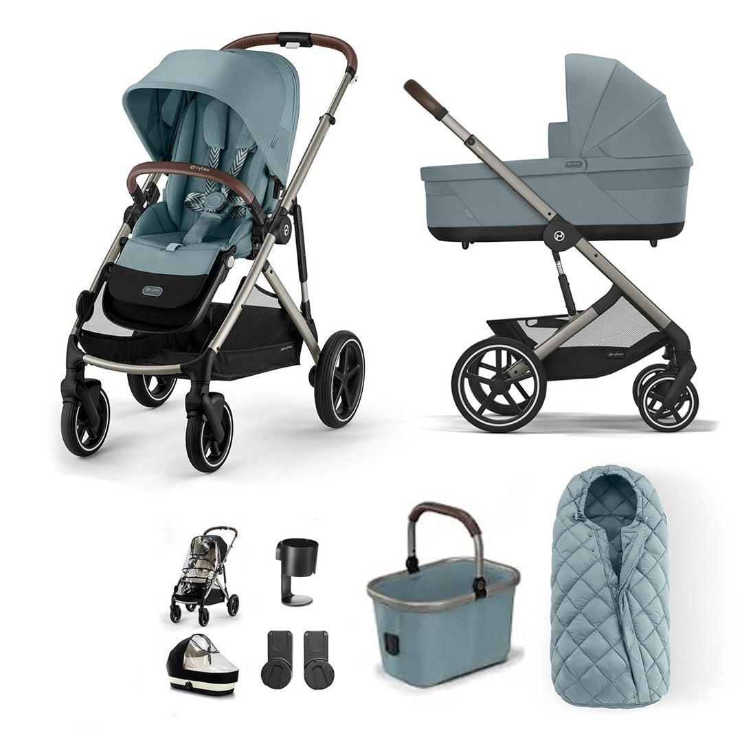 CYBEX Gazelle S Essential Pushchair Bundle-Stroller Bundles-Stormy Blue-SNOGGA Footmuff | Natural Baby Shower