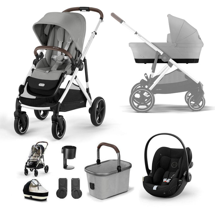 CYBEX Gazelle S + Cloud G Travel System-Travel Systems-Stone Grey-No Base | Natural Baby Shower