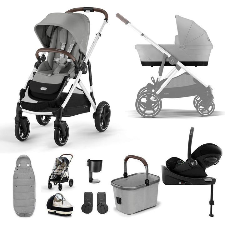 CYBEX Gazelle S + Cloud G Travel System-Travel Systems-Stone Grey-With Base | Natural Baby Shower