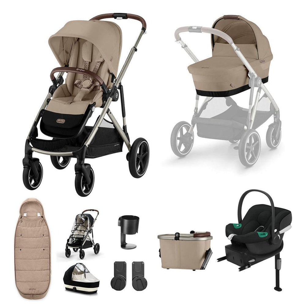 CYBEX Gazelle S + Aton B2 Travel System-Travel Systems-Almond Beige-Gold Footmuff | Natural Baby Shower