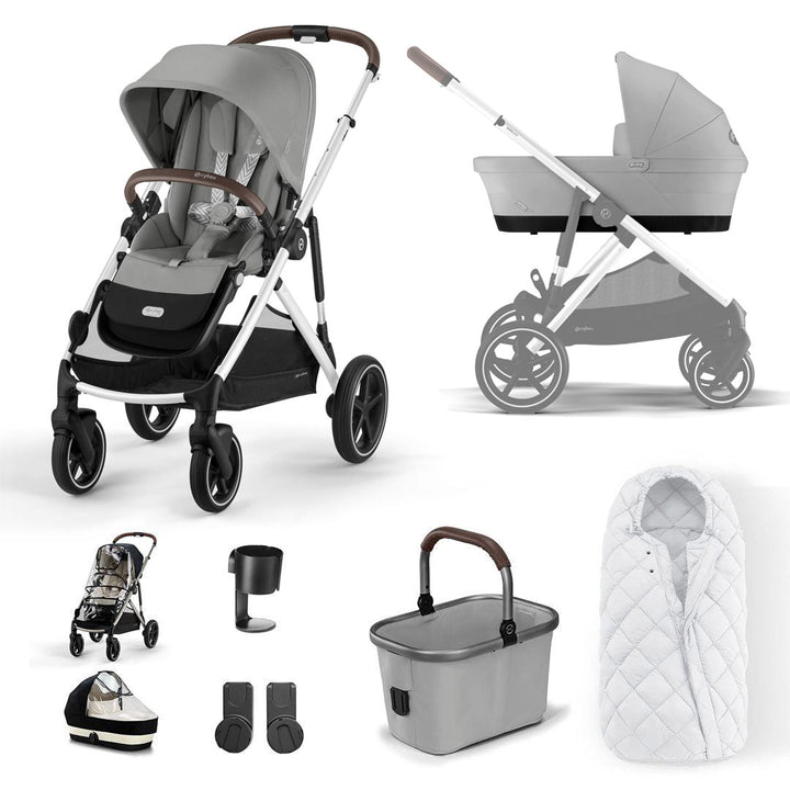 CYBEX Gazelle S Essential Pushchair Bundle-Stroller Bundles-Stone Grey-SNOGGA Footmuff | Natural Baby Shower