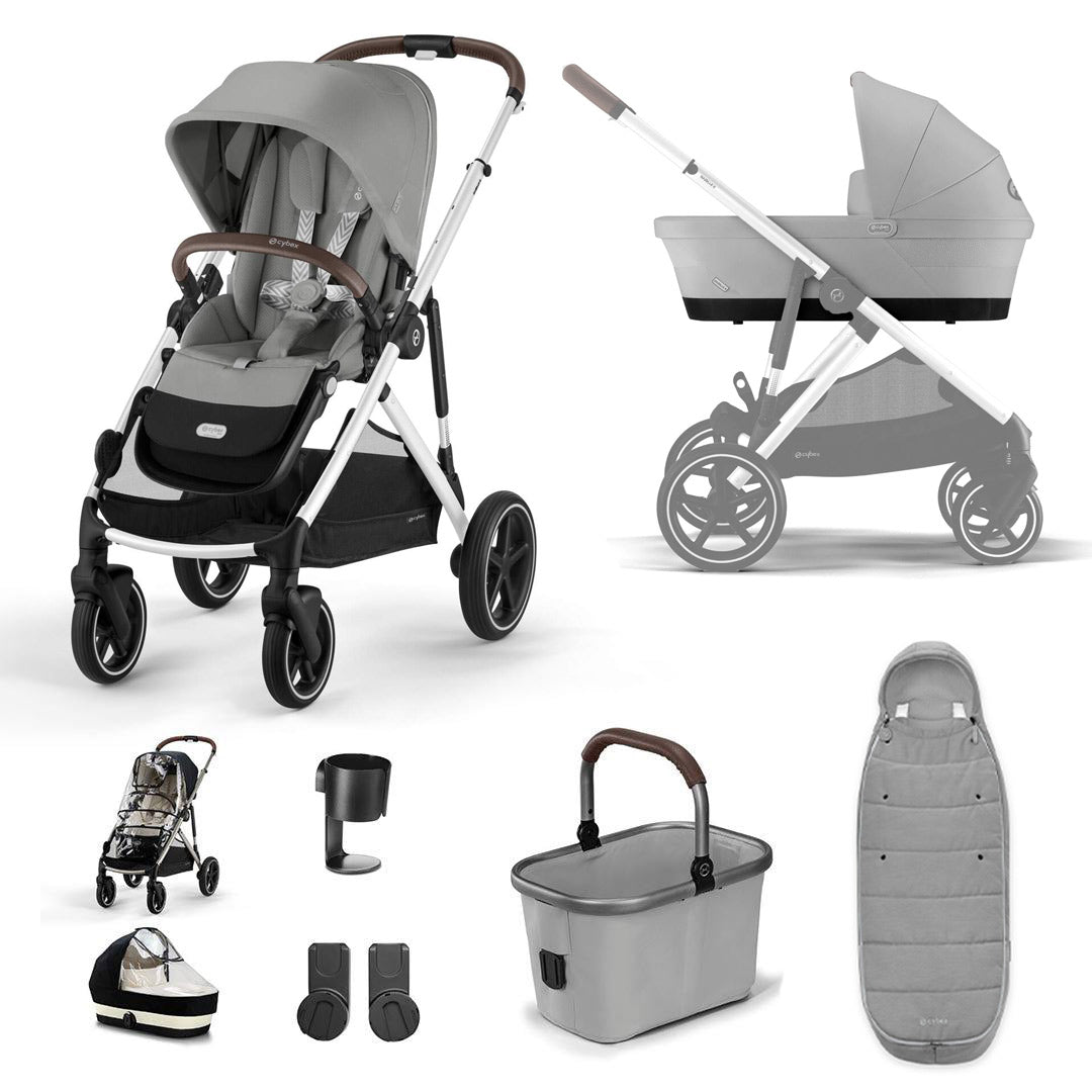 CYBEX Gazelle S Essential Pushchair Bundle-Stroller Bundles-Stone Grey-Gold Footmuff | Natural Baby Shower