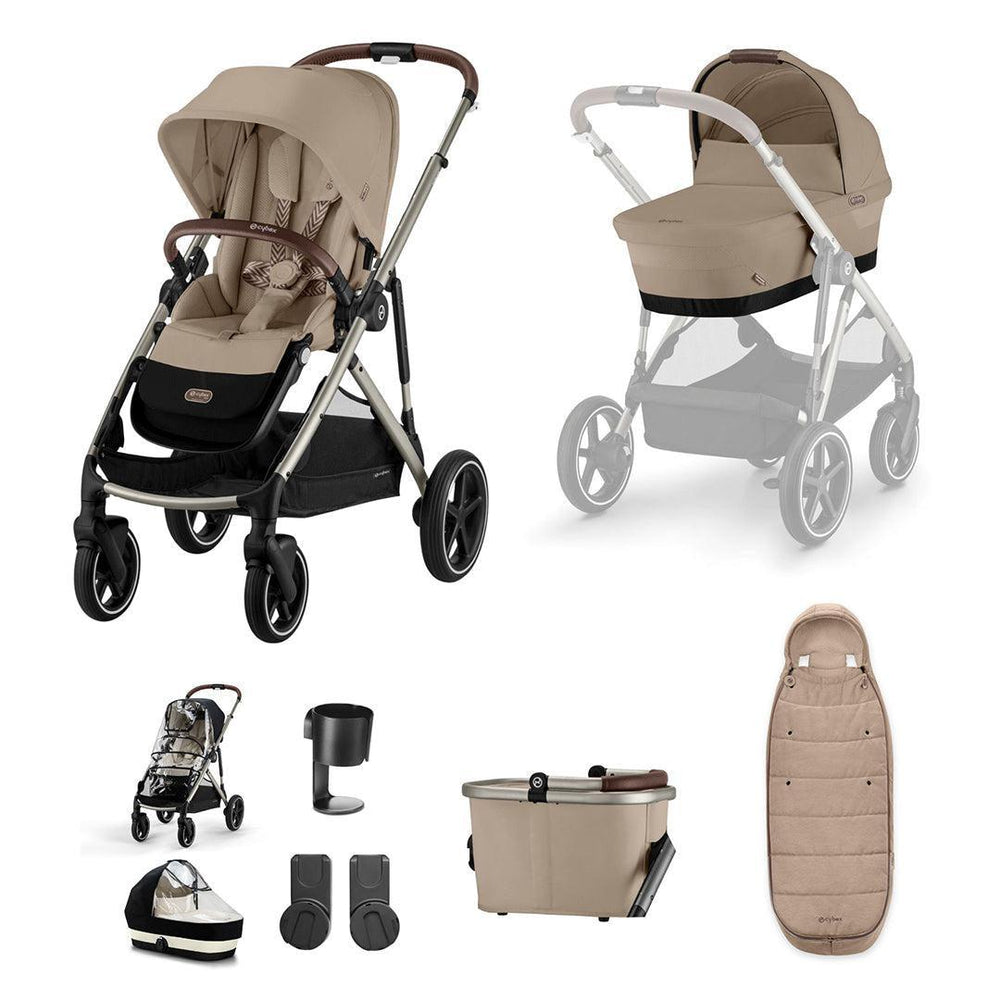 CYBEX Gazelle S Essential Pushchair Bundle-Stroller Bundles-Almond Beige-No Footmuff | Natural Baby Shower