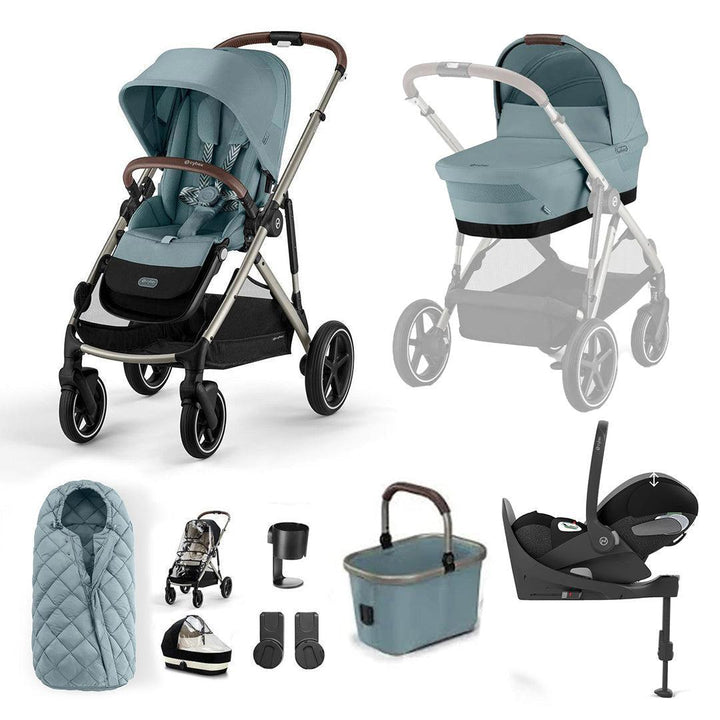 CYBEX Gazelle S + Cloud T Travel System-Travel Systems-Stormy Blue-With Base | Natural Baby Shower