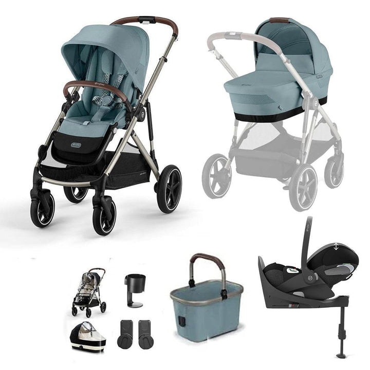 CYBEX Gazelle S + Cloud T Travel System-Travel Systems-Stormy Blue-With Base | Natural Baby Shower