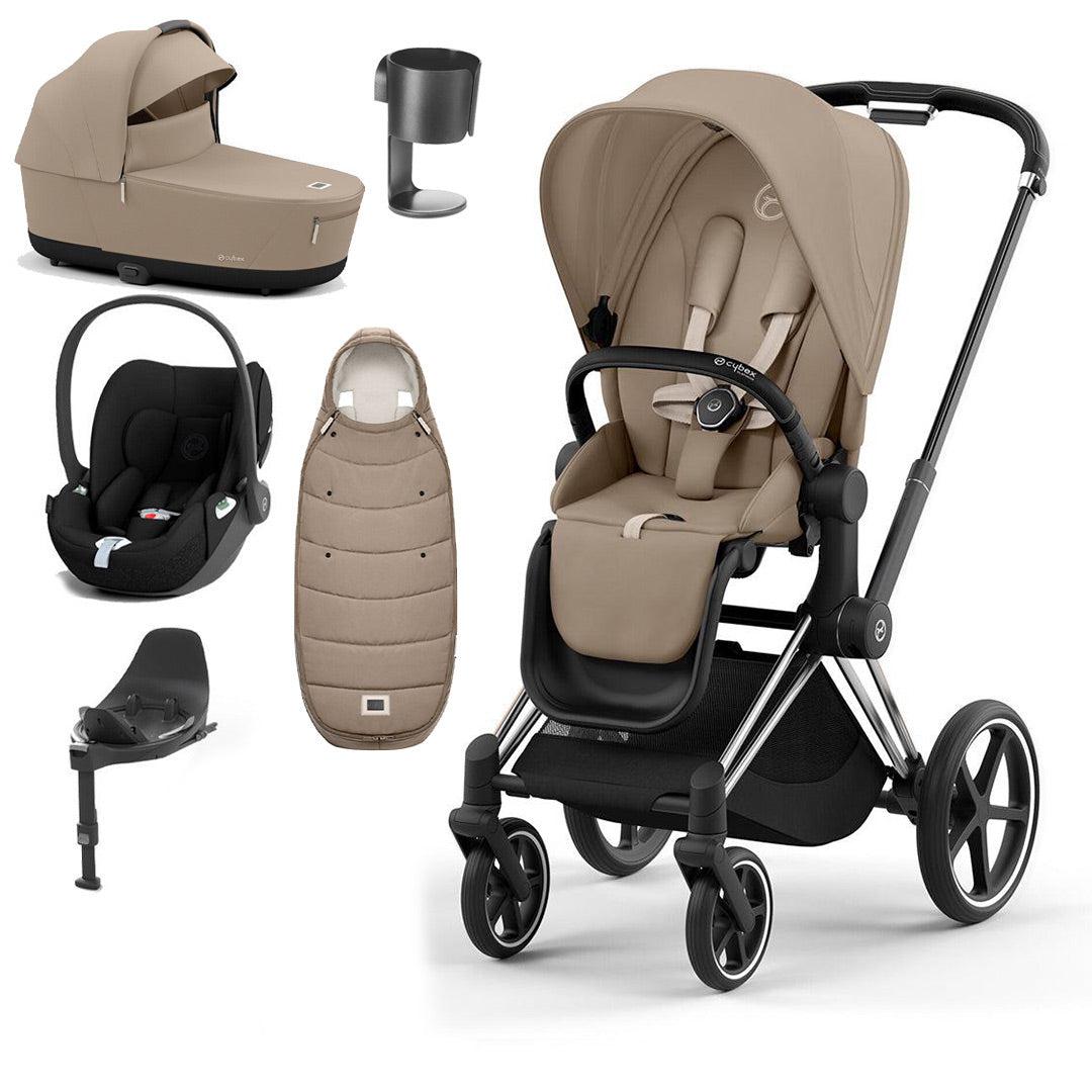 CYBEX Priam Cloud T Ultimate Travel System - Cozy Beige-Travel Systems-Chrome Black-Lux | Natural Baby Shower