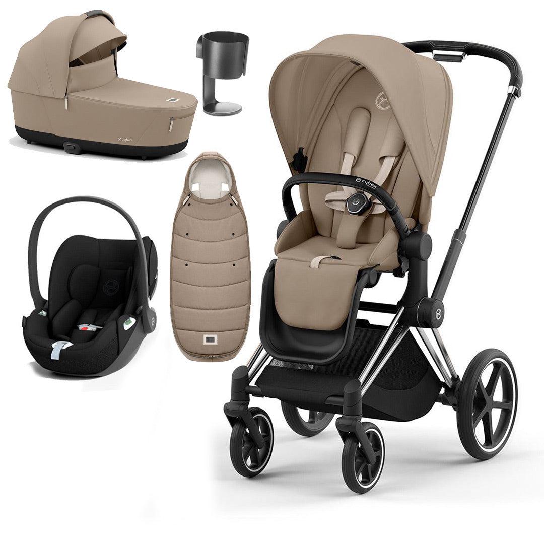 CYBEX Priam Cloud T Ultimate Travel System - Cozy Beige-Travel Systems-Chrome Black-Lux | Natural Baby Shower