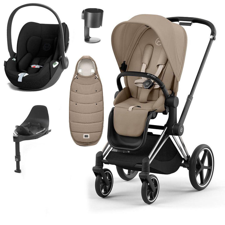 CYBEX Priam Cloud T Ultimate Travel System - Cozy Beige-Travel Systems-Chrome Black-None | Natural Baby Shower