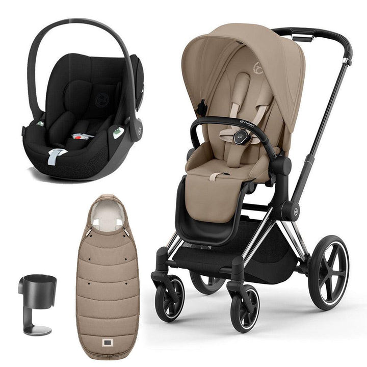 CYBEX Priam Cloud T Ultimate Travel System - Cozy Beige-Travel Systems-Chrome Black-None | Natural Baby Shower