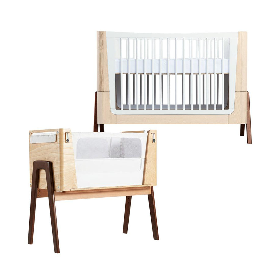 Gaia Baby Hera Cot Bed + Bedside Crib Two Piece Bundle - Natural + Walnut-Nursery Sets- | Natural Baby Shower