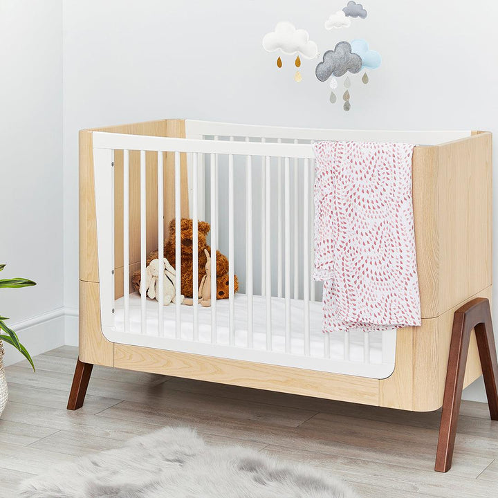 Gaia Baby Hera Cot Bed + Dresser Two Piece Bundle - Natural + Walnut-Nursery Sets- | Natural Baby Shower