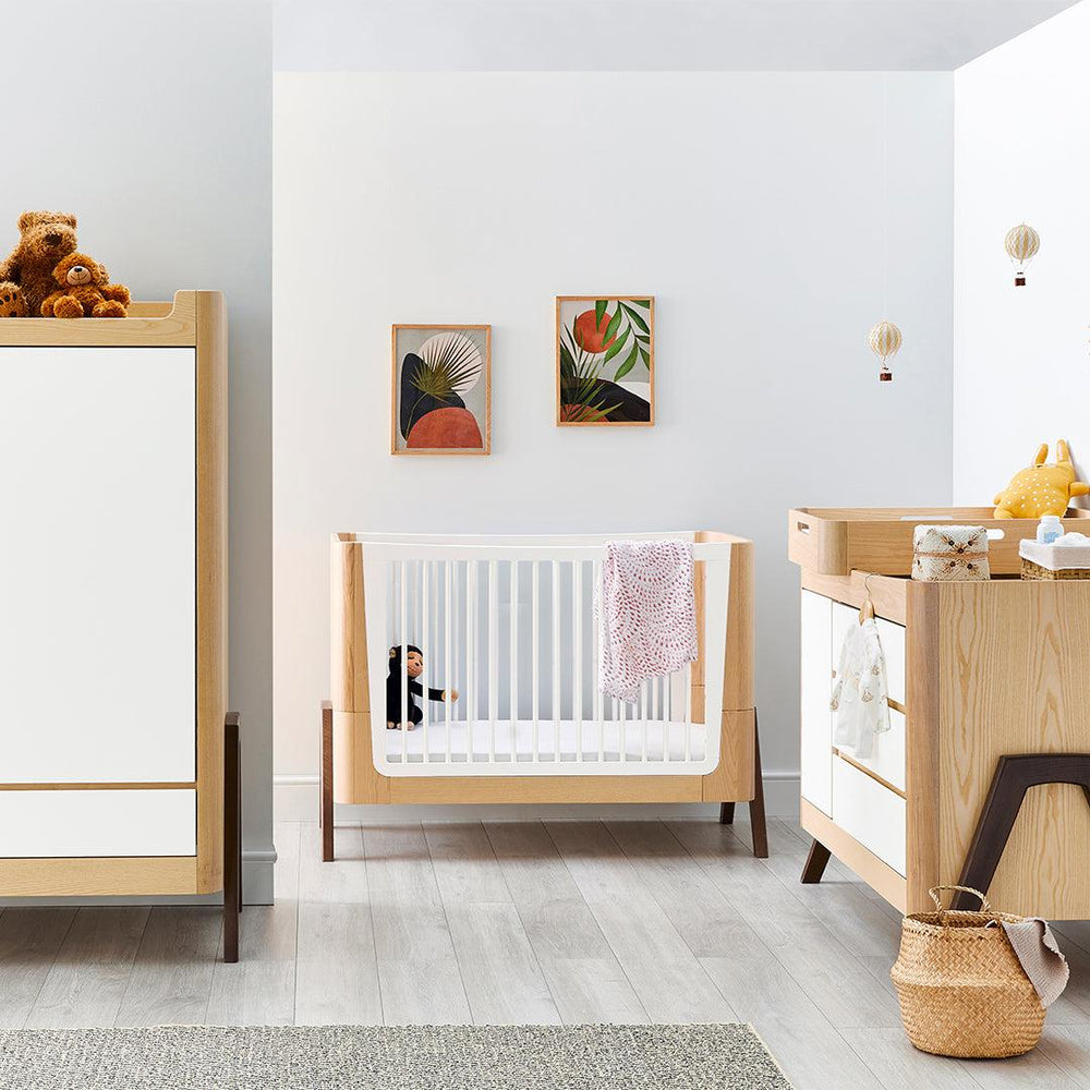 Gaia Baby Hera Cot Bed + Dresser Two Piece Bundle - Natural + Walnut-Nursery Sets- | Natural Baby Shower