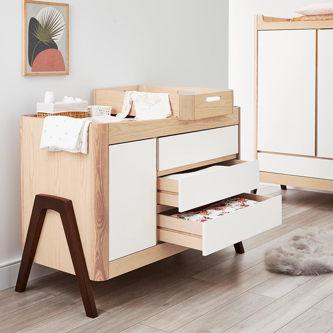 Gaia Baby Hera Cot Bed + Dresser Two Piece Bundle - Natural + Walnut-Nursery Sets- | Natural Baby Shower