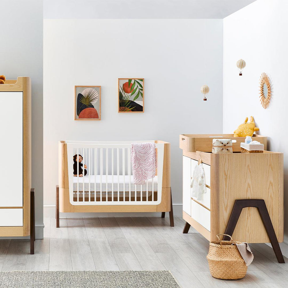 Gaia Baby Hera Cot Bed + Dresser Two Piece Bundle - Natural + Walnut-Nursery Sets- | Natural Baby Shower