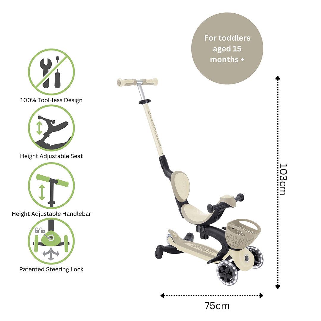 Globber Go-Up Baby 360 Lights Scooter - Taupe-Scooters-Taupe- | Natural Baby Shower