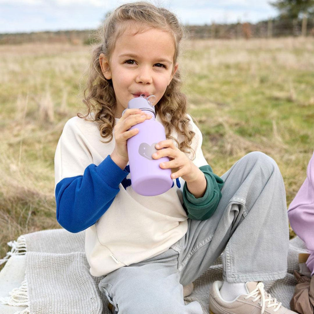 Lassig Bottle Stainless Steel - Little Gang - Heart Lilac-Drinking Bottles-Heart Lilac-One Size | Natural Baby Shower