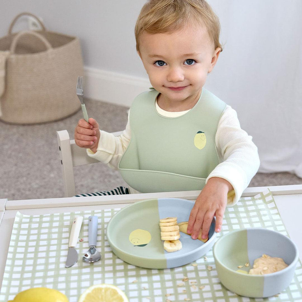 Lassig Silicone Section Dish Set - Happy Fruits - Lemon-Plates-Lemon-One Size | Natural Baby Shower