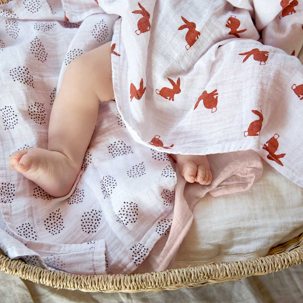 Lassig Swaddle & Burp Blanket - Little Forest - Rabbit-Swaddling Wraps-Rabbit-M | Natural Baby Shower