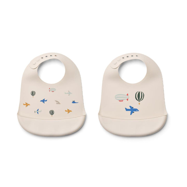 Liewood Tilda Printed Bib 2-Pack - Aviator / Ecru-Bibs-Aviator / Ecru-One size | Natural Baby Shower