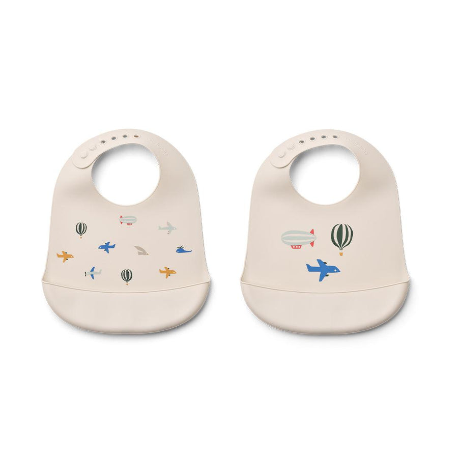 Liewood Tilda Printed Bib 2-Pack - Aviator / Ecru-Bibs-Aviator / Ecru-One size | Natural Baby Shower