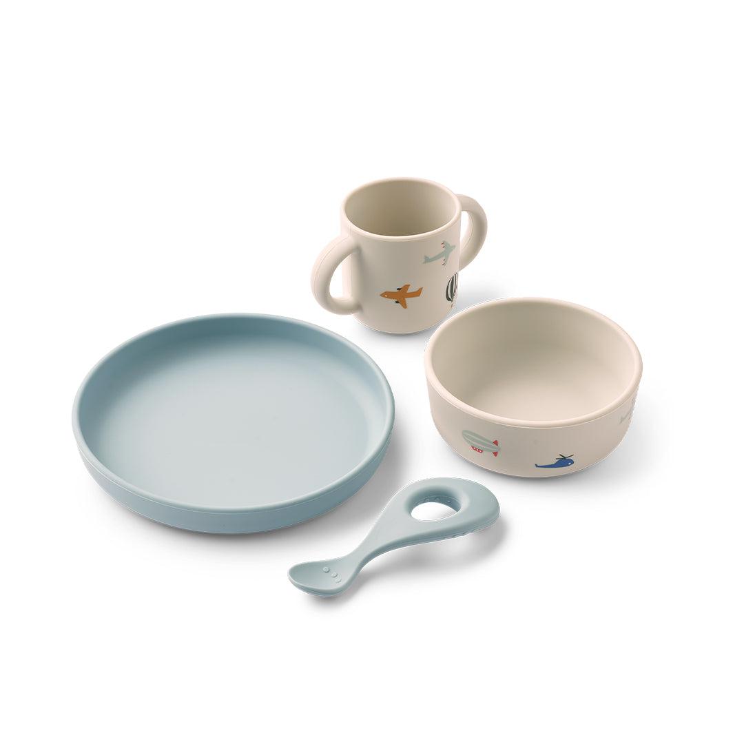 Liewood Vivi Printed Tableware Set - Aviator / Ecru-Feeding Sets-Aviator / Ecru-One size | Natural Baby Shower