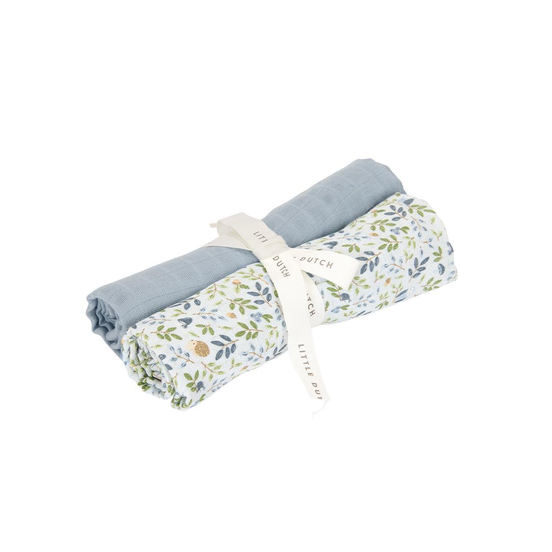 Little Dutch Muslin Swaddles - 70 x 70 cm - Forest Treasures/Denim Blue-Swaddling Wraps-Forest Treasures/Denim Blue-70x70cm | Natural Baby Shower