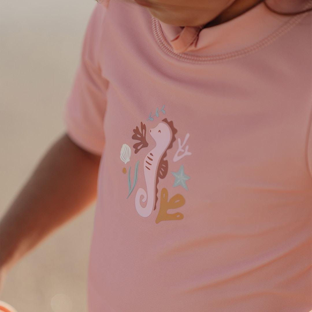 Little Dutch Short Sleeves Swim T-Shirt - Seahorse Pink-Swim Vests- | Natural Baby Shower