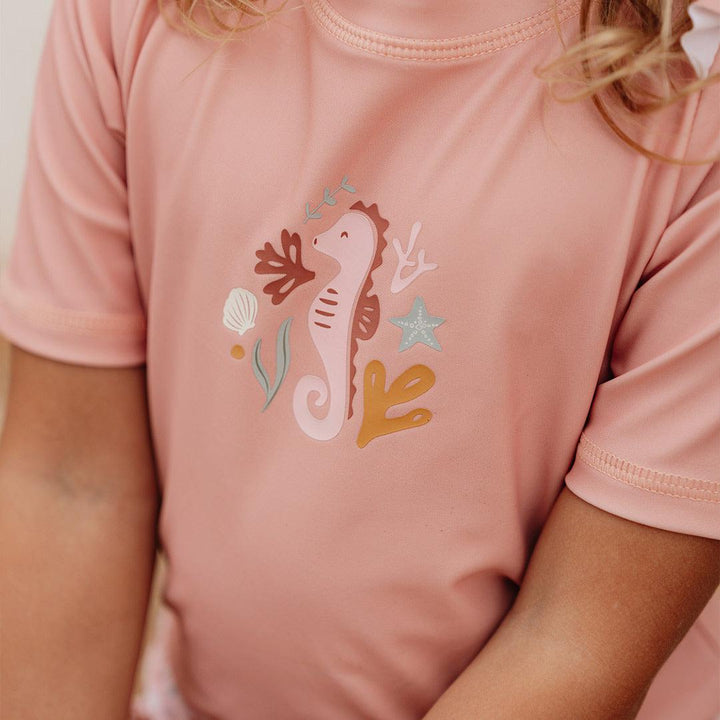 Little Dutch Short Sleeves Swim T-Shirt - Seahorse Pink-Swim Vests- | Natural Baby Shower