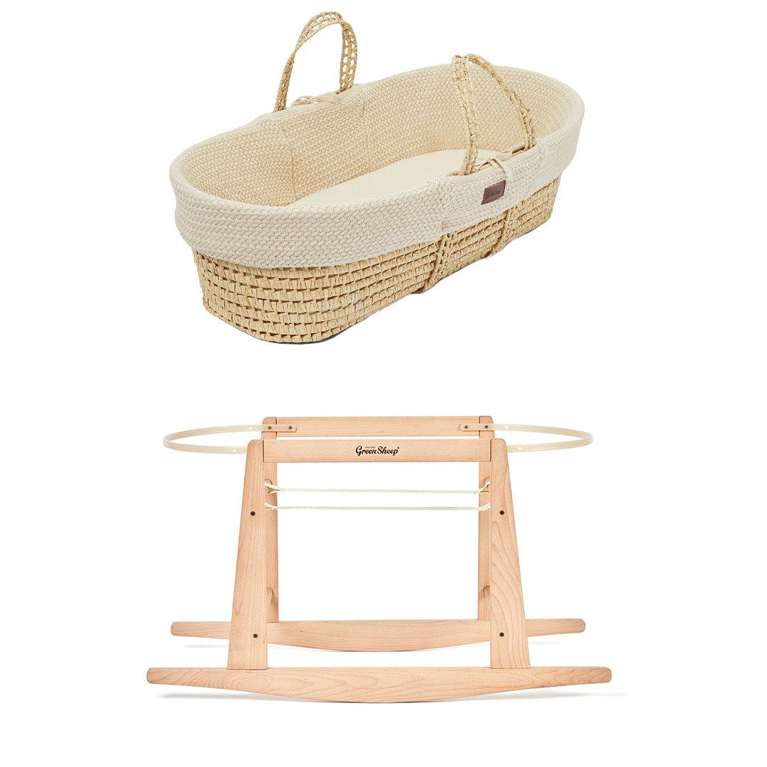 The Little Green Sheep Organic Wheat Knit Moses Basket + Mattress - Linen-Moses Baskets-Linen-Rocking Stand | Natural Baby Shower