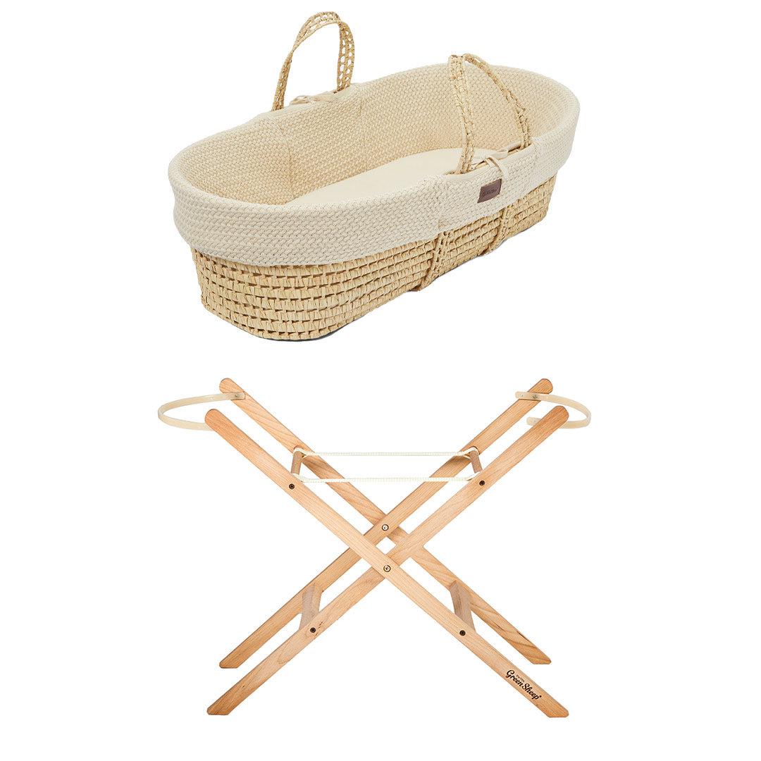 The Little Green Sheep Organic Wheat Knit Moses Basket + Mattress - Linen-Moses Baskets-Linen-Static Stand | Natural Baby Shower