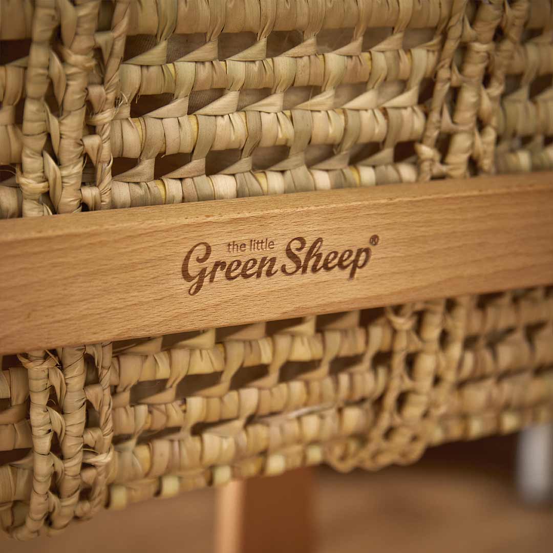 The Little Green Sheep Organic Wheat Knit Moses Basket + Mattress - Linen-Moses Baskets- | Natural Baby Shower